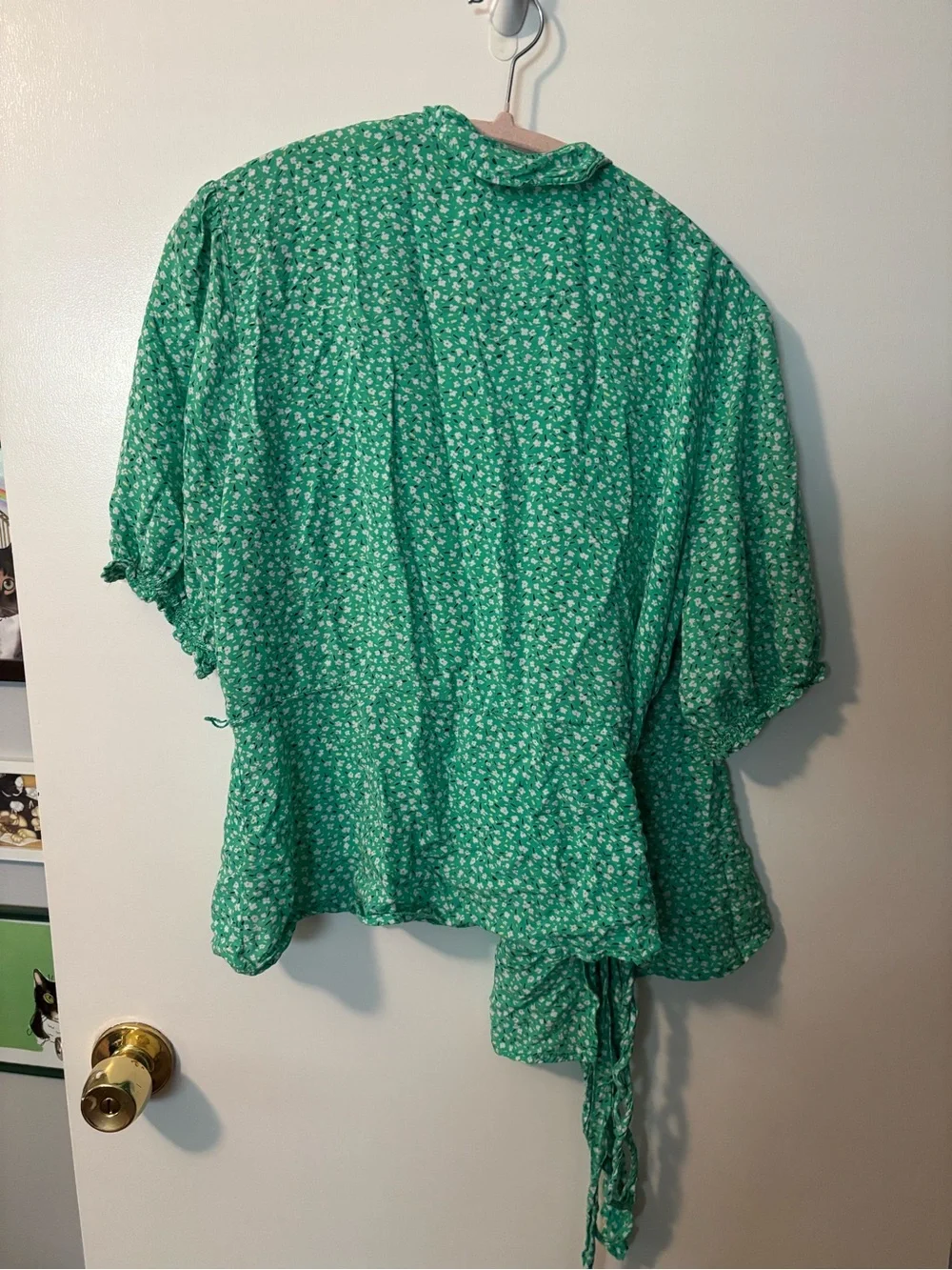 Cottagecore Coquette Fairycore Lightweight Green Floral Wrap Top XL
